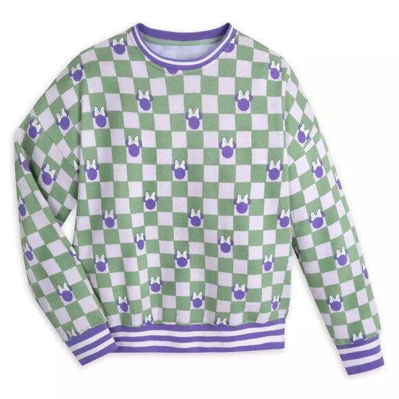 Her Universe Disney Size L Minnie Checkered Sweatshirt Purple Green Pullover - Picture 1 of 7